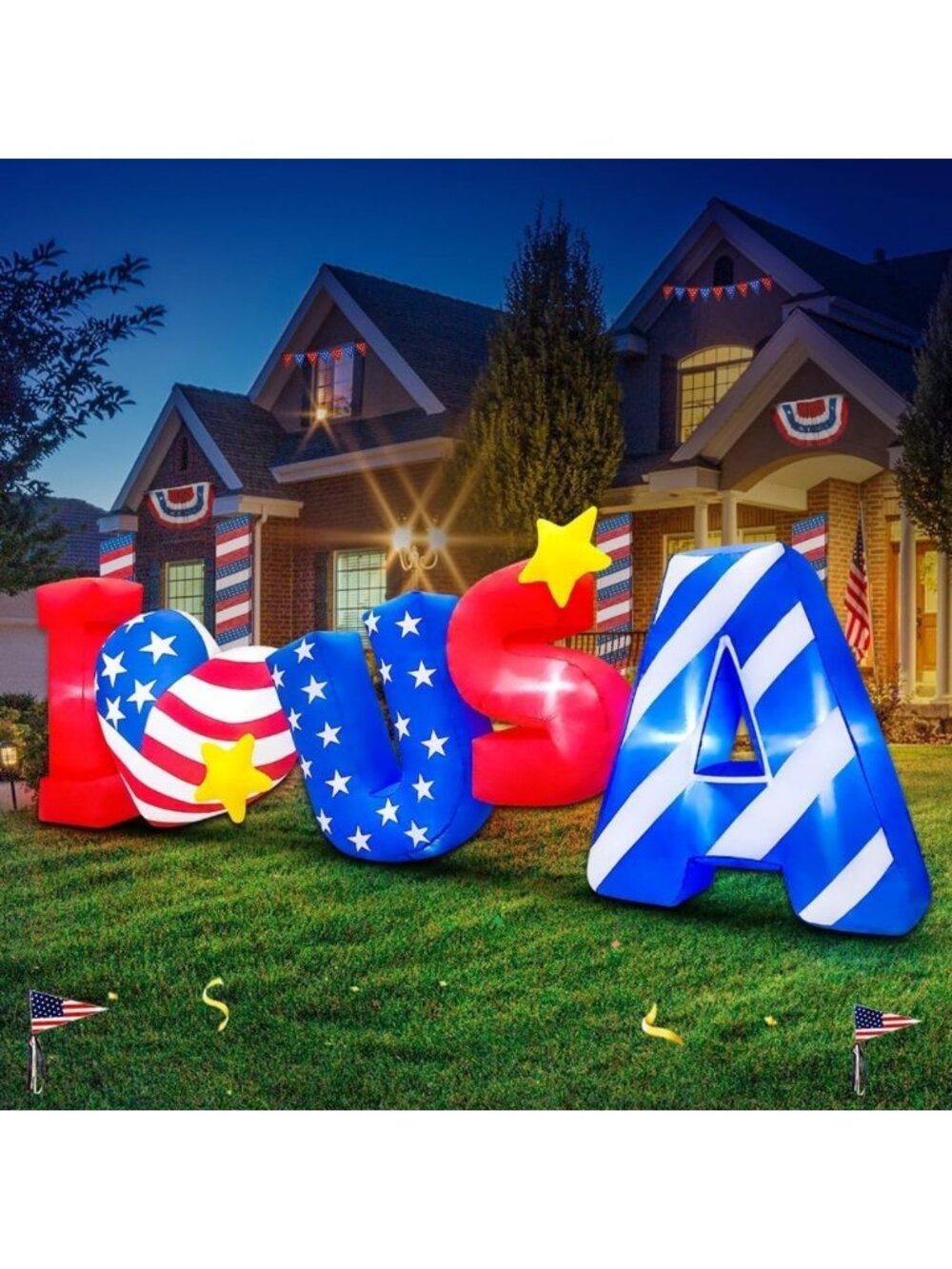 8FT Inflatable Patriotic 4th of July Decoration with LED Lights for Yard